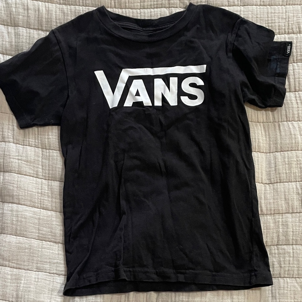 Vans Black Tee with White Logo - Kids Short Sleeve